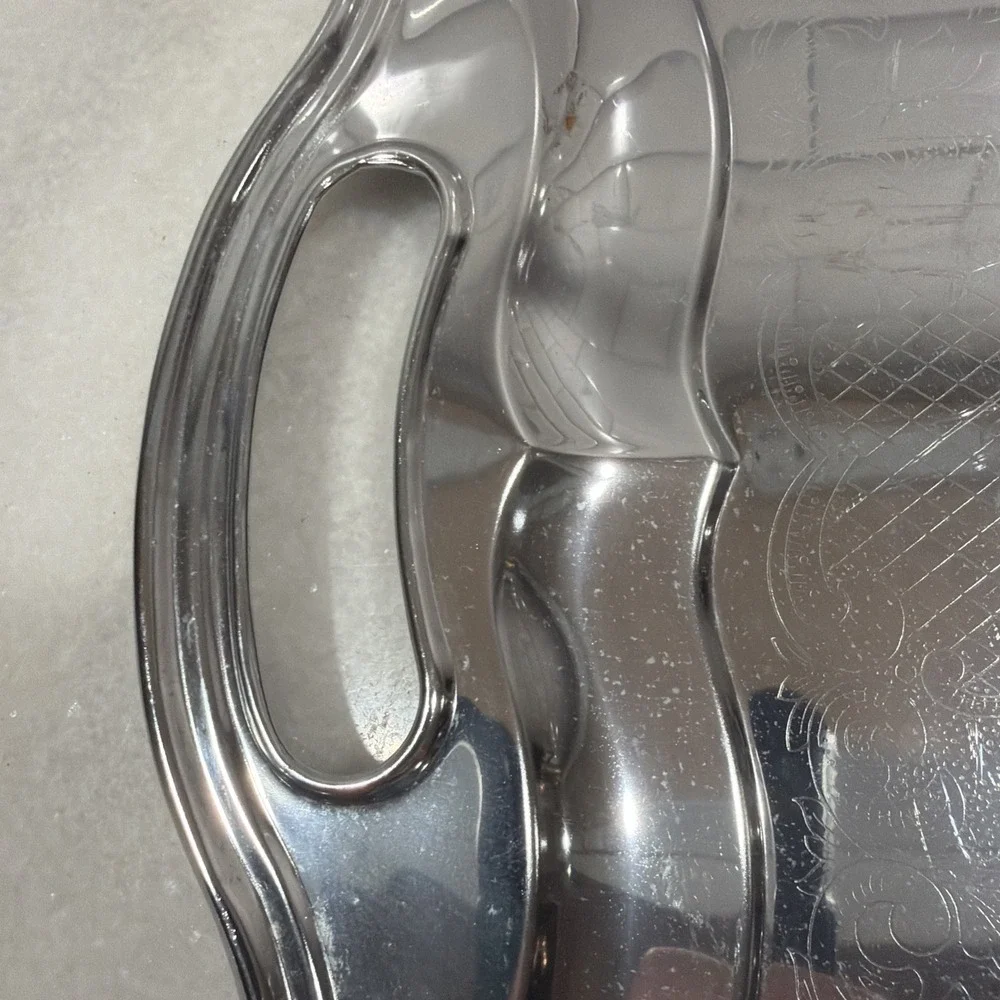 Rectangular Handled Tray Vintage Irvinware Metal Chrome Plated 18x12in OLA001